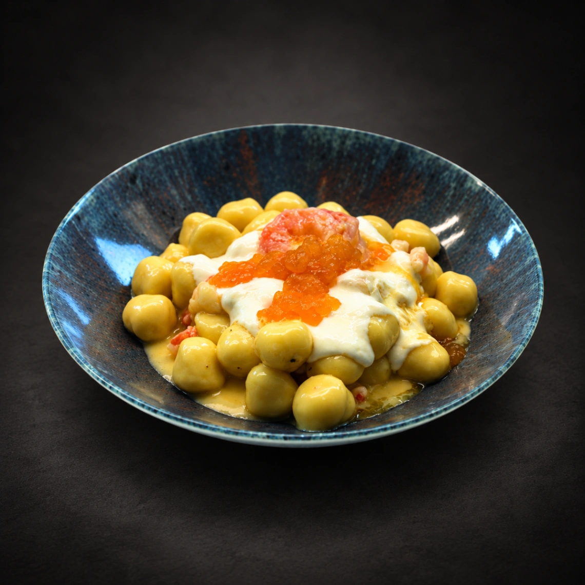 Gnocchi con Gamberi Burrata e Passion Fruit