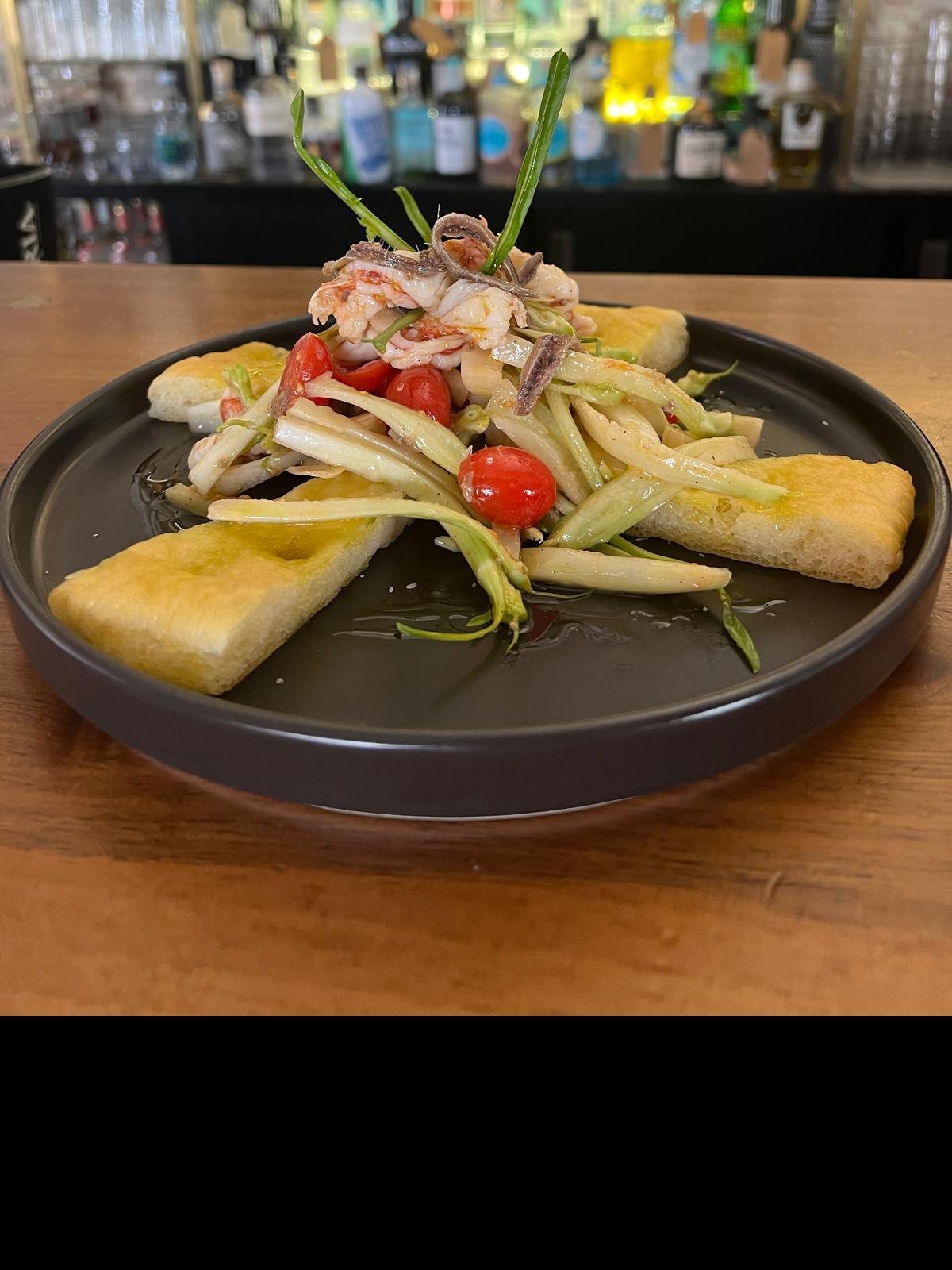 Puntarelle e gamberoni