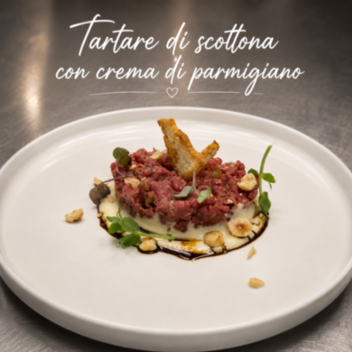TARTARE DI SCOTTONA CON CREMA DI PARMIGIANO